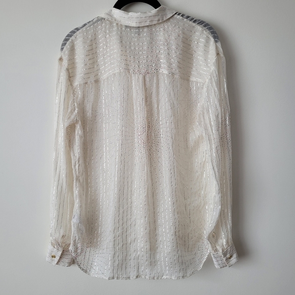 JUICY Couture Silk Button Down Shirt Sheer w Metallic Fiber Pinstripes XS - Picture 2 of 13
